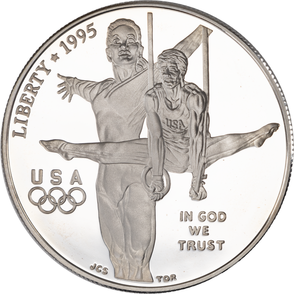 1995-P Centennial Olympics (Gymnastics) Silver Dollar, Choice